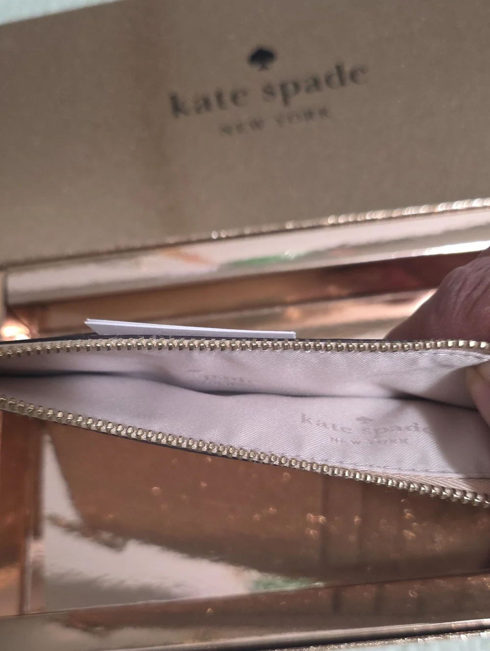 Kate Spade New York rose gold glitter cardholder clutch